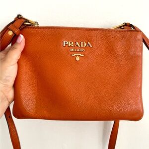 Prada Women's Orange Leather Crossbody Bag Papaya